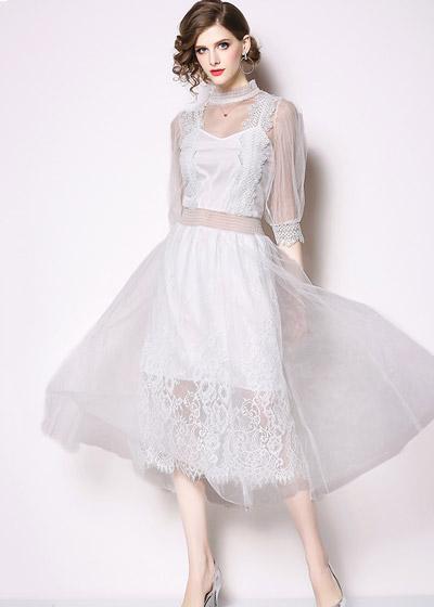 Vestido Festa Tule Midi Gola Alta