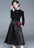 Vestido Midi Rodado Preto Manga Longa