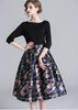 Vestido Saia Gode Midi Estampado Manga Longa