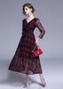 Vestido Midi Evasê Preto Vermelho Manga Longa