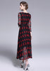 Vestido Midi Evasê Preto Vermelho Manga Longa