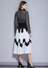 Vestido Evase Midi Preto e Branco com Renda
