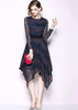 Vestido Assimetrico Midi Renda Manga Longa