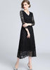 Vestido Renda Guipir Midi Preto Manga Longa