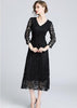 Vestido Renda Guipir Midi Preto Manga Longa