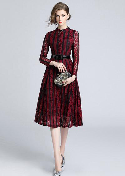 Vestido Midi Evasê Renda Guipir com Cinto