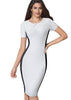 Vestido Tubinho Bicolor Bege Branco e Preto