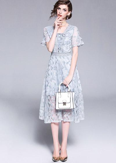 Vestido Renda Midi Manga Curta