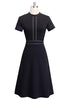 Vestido Evase Midi Preto Manga Curta