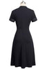 Vestido Evase Midi Preto Manga Curta