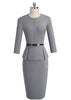Vestido Peplum Midi Manga Longa com Cinto