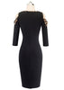 Vestido Tubinho Midi Manga Longa Ombro Vazado
