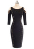 Vestido Tubinho Midi Manga Longa Ombro Vazado