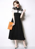 Vestido Evasê Renda Preto branco Gola Laço