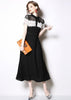 Vestido Evasê Renda Preto branco Gola Laço