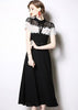 Vestido Evasê Renda Preto branco Gola Laço