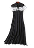 Vestido Evasê Renda Preto branco Gola Laço