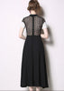 Vestido Evasê Renda Preto branco Gola Laço