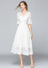 Vestido Midi Renda Branco de Manguinha