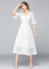 Vestido Midi Renda Branco de Manguinha