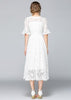 Vestido Midi Renda Branco de Manguinha