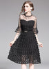 Vestido Evasê Midi com Tule Manga Flare Festa