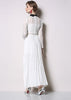 Vestido Midi Branco com Renda Guipir Manga Longa