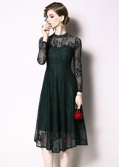 Vestido Renda Midi Festa Manga Longa