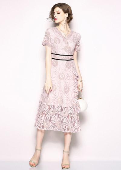 Vestido Midi Renda Rose Acinturado