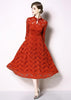 Vestido Midi Evase de Renda Gola Gota com Manga