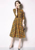 Vestido Midi Xadrez Amarelo com Manga Moda Evangelica