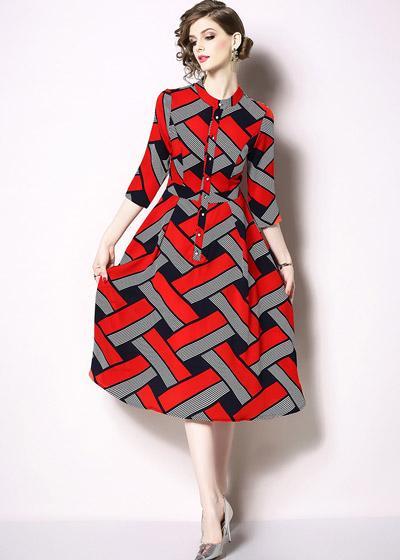 Vestido Estampa Geometrica Midi Evasê Moda Evangélica