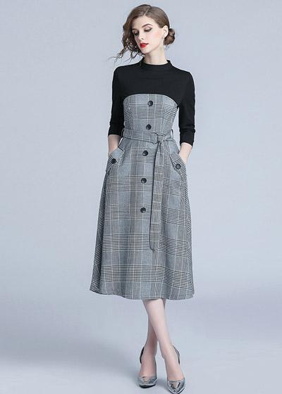 vestido midi evase estampado xadrez moda evangelica