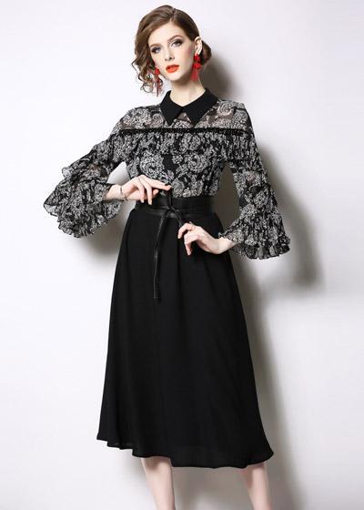 Vestido Estampado em Cima e Liso Embaixo