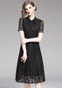 Vestido Evase Midi Preto Gola Laço Moda Evangélica