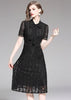 Vestido Evase Midi Preto Gola Laço Moda Evangélica