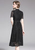 Vestido Evase Midi Preto Gola Laço Moda Evangélica
