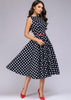 Vestido Midi Rodado Estampado Poa Com Cinto