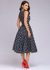 Vestido Midi Rodado Estampado Poa Com Cinto