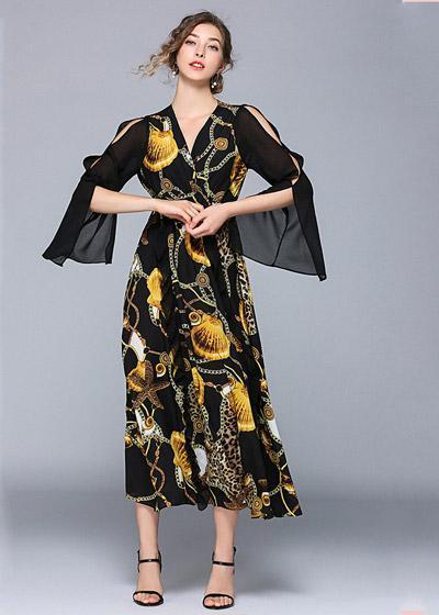 Vestido de Seda Estampado Midi para Festa