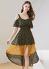 Vestido Midi Estampado Ombro de Fora com Babado