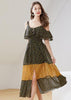 Vestido Midi Estampado Ombro de Fora com Babado