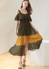 Vestido Midi Estampado Ombro de Fora com Babado