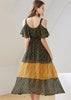 Vestido Midi Estampado Ombro de Fora com Babado