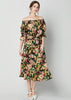 Vestido Ombro a Ombro Midi Estampado com Babado