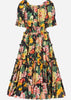 Vestido Ombro a Ombro Midi Estampado com Babado