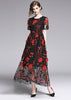 Vestido Midi Tule Bordado Floral Preto