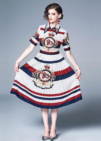 Vestido Midi Estampado com Saia Plissada