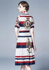 Vestido Midi Estampado com Saia Plissada