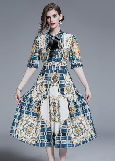 Vestido Evangélico Midi Estampado Gola Laço